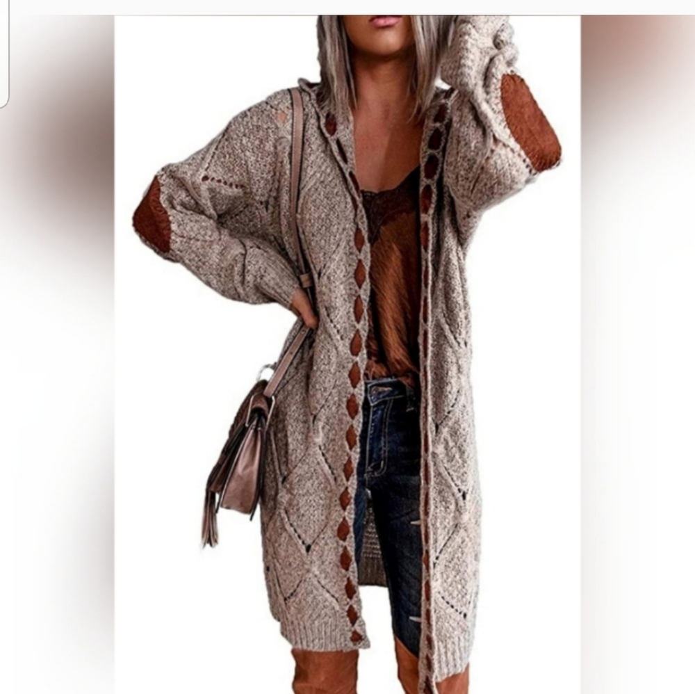 POLL Knitted Hooded Cardigan Open Front Oversized Long Sleeved Sweater